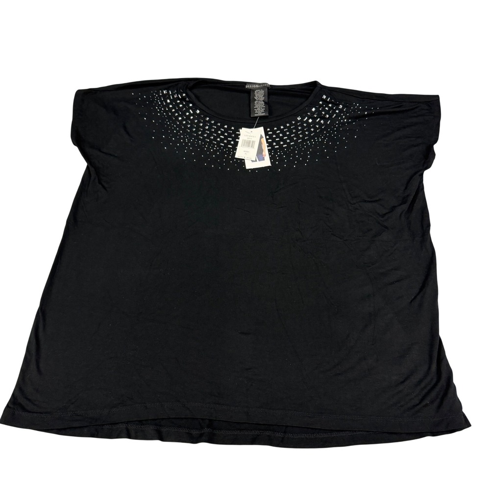 Design History Onyx Black Embellished Studded Neckline Top Missy XL MSRP $48 - Picture 1 of 12